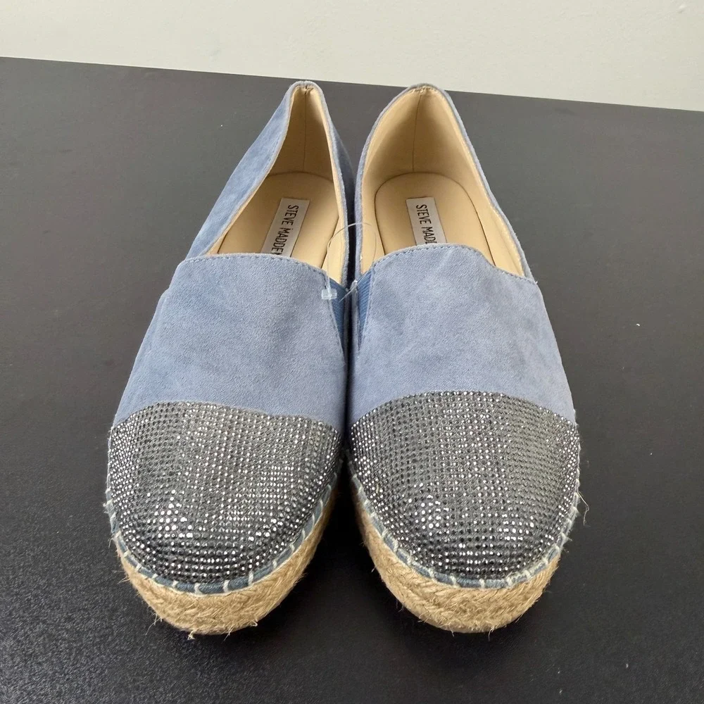 Steve Madden Pulse Espadrille Shoes Women's 8.5B Blue Rhinestone Slip On Casual